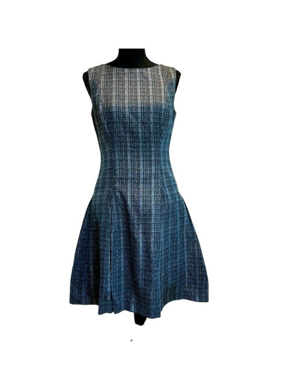 Paul Hardy blue gray metallic sleeveless skater circle dress Sz S